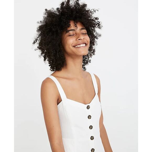 Madewell Linen Cotton Button-Front Tank Dress in Lighthouse White Size 0 - Picture 2 of 7